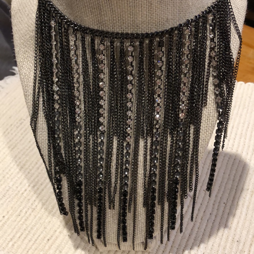 Black and Rhinestone Bib Necklace